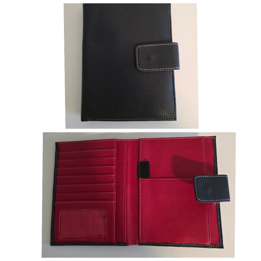 Vegan Leather Snap Wallet / Black & Red